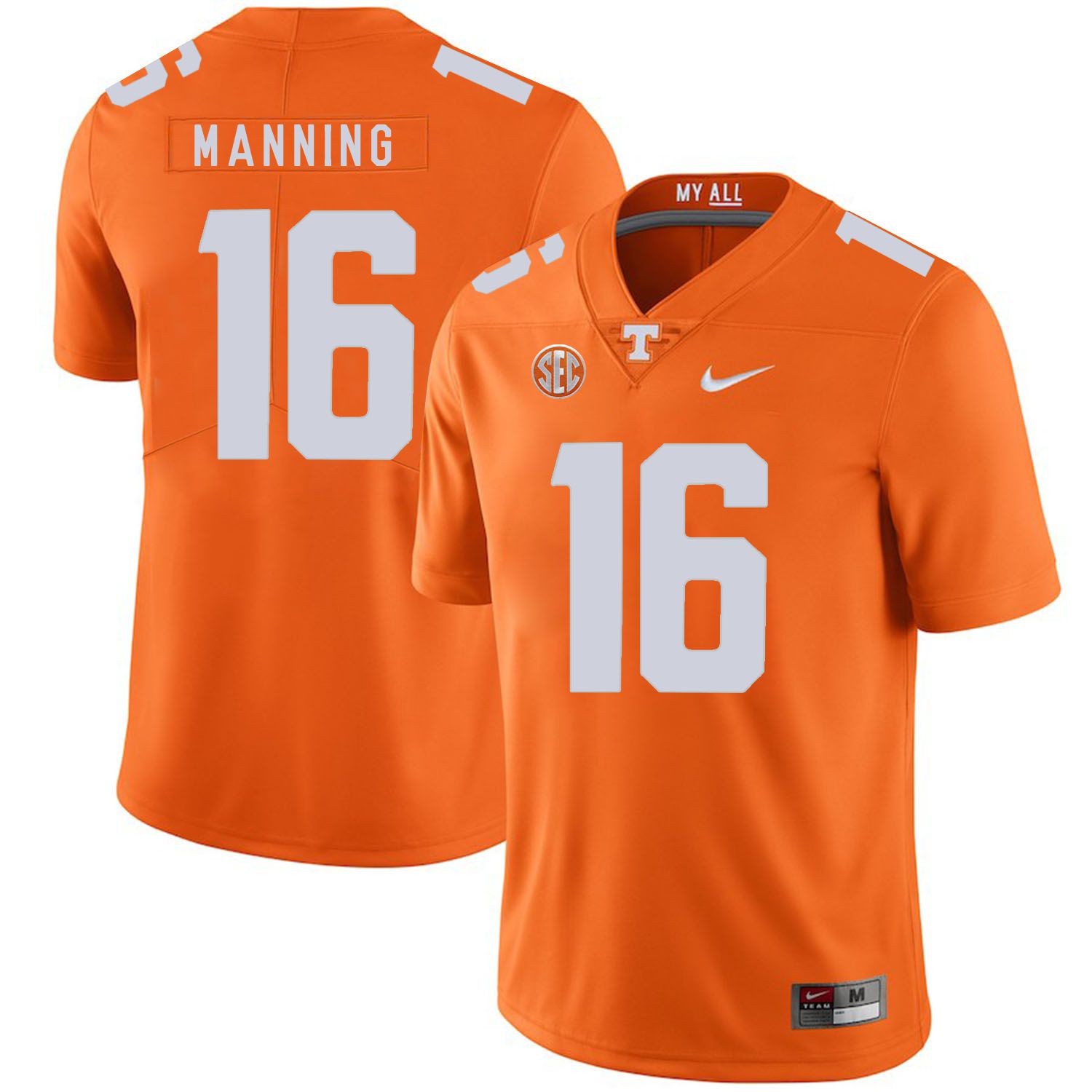 Men Tennessee Volunteers #16 Manning Orange Customized NCAA Jerseys